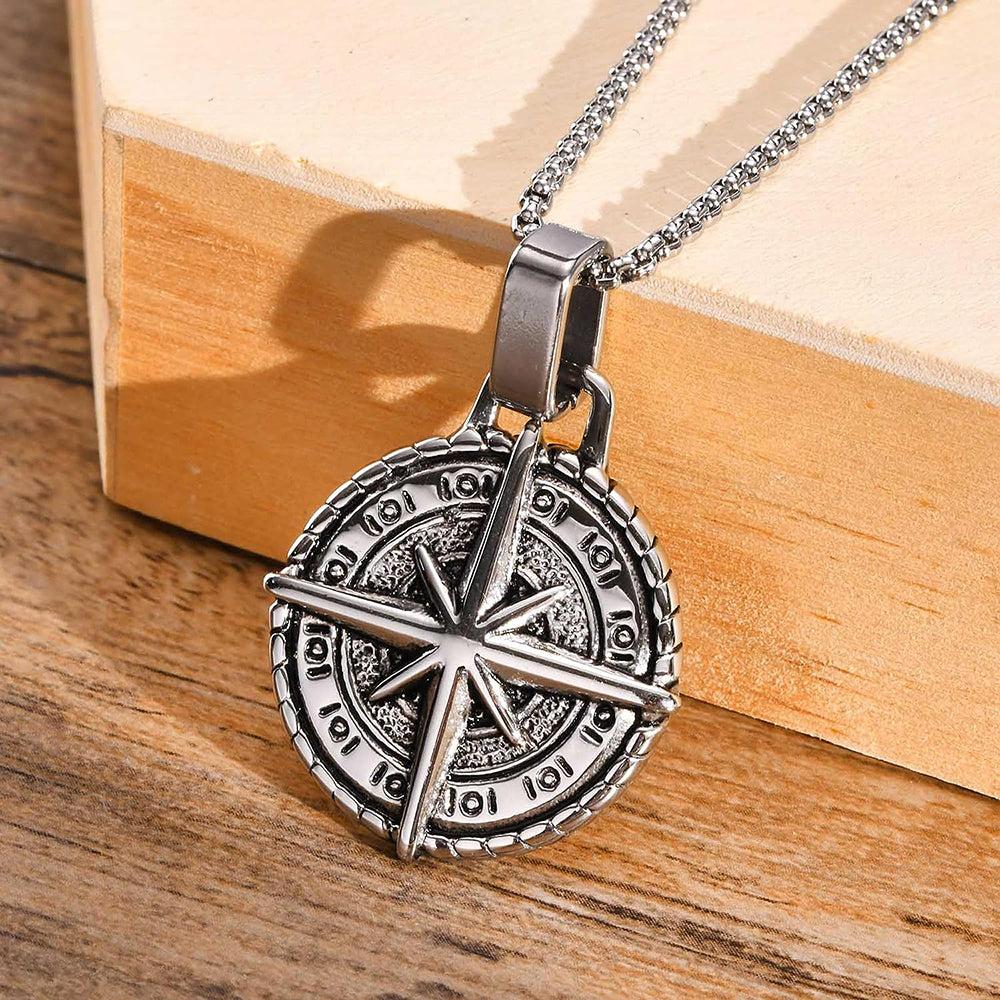 Silver compass charm necklace. Solid sterling silver