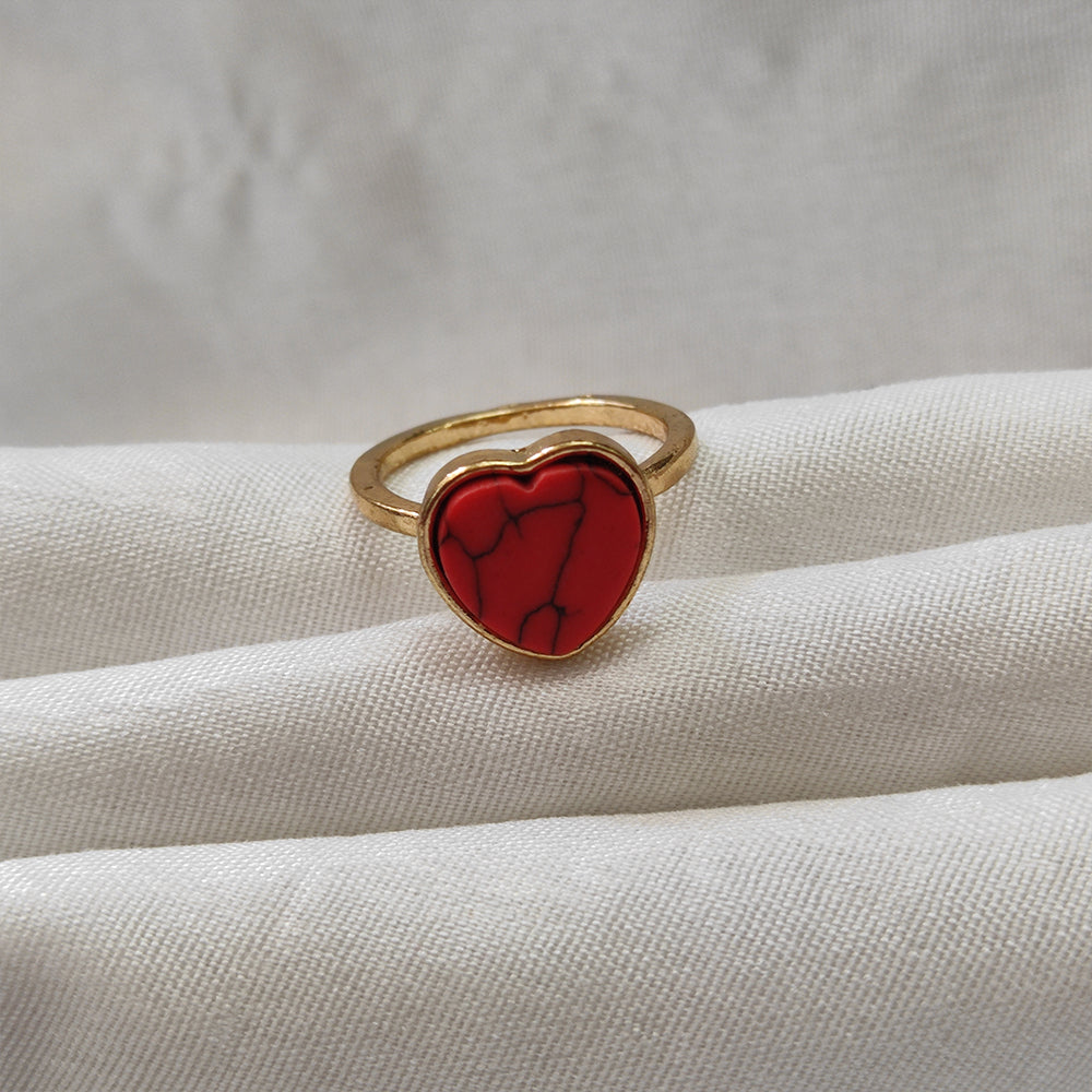 Bhavi Jewels Gold Plated Red Heart Turquoise Finger Ring