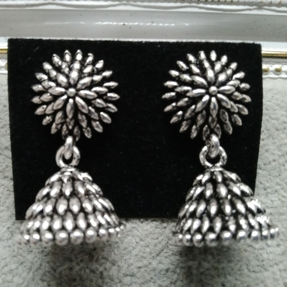 Jewelmaze Oxidized Plated Jhumki Earrings