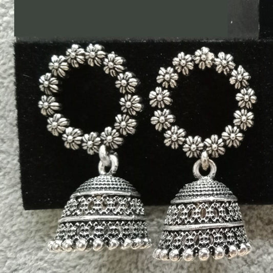 Jewelmaze Oxidized Plated Jhumki Earrings