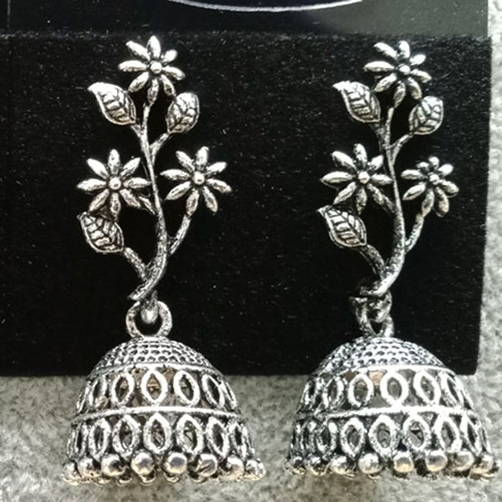 Tahura Oxidized Plated Jhumki Earrings ( Assorted Design )