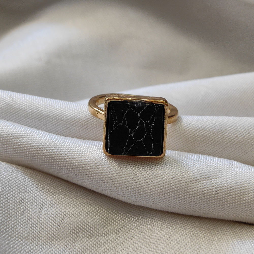Bhavi Jewels Gold Plated Black Turquoise Finger Ring