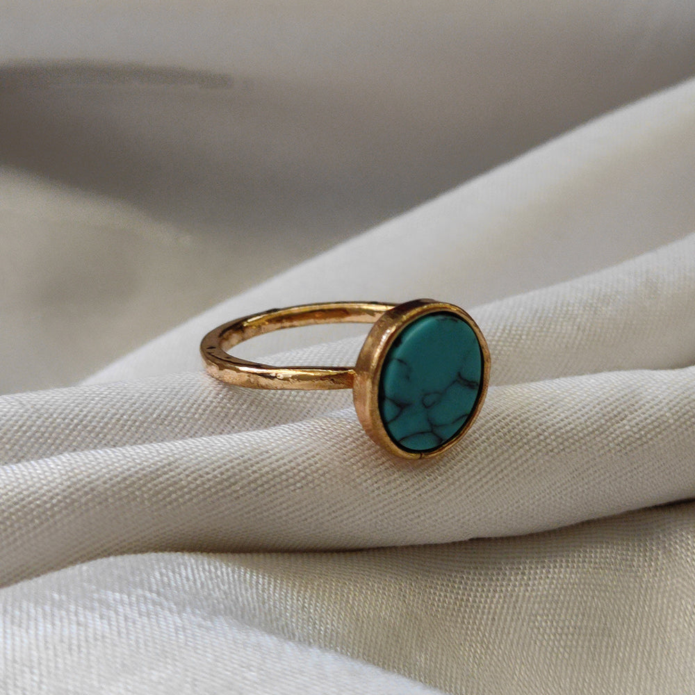Bhavi Jewels Gold Plated Ovel Turquoise Finger Ring