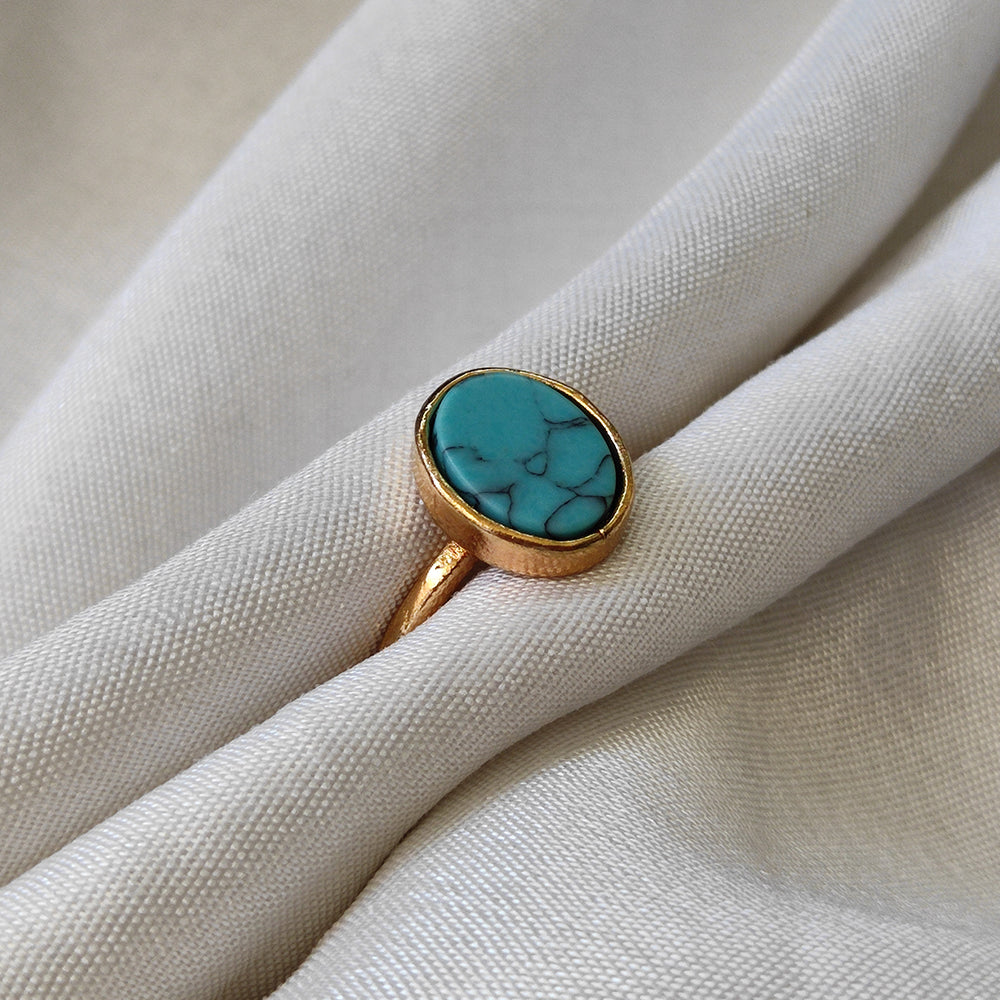 Bhavi Jewels Gold Plated Ovel Turquoise Finger Ring