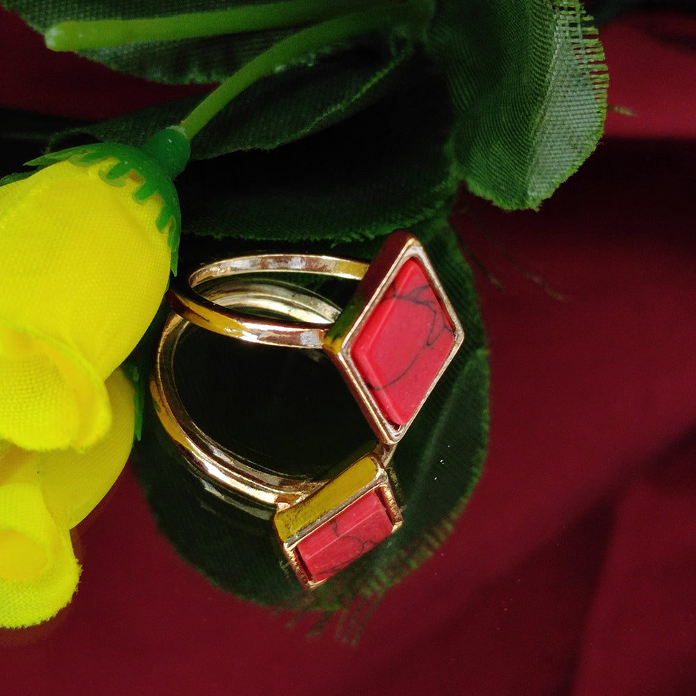 Bhavi Jewels Gold Plated Red Turquoise Finger Ring