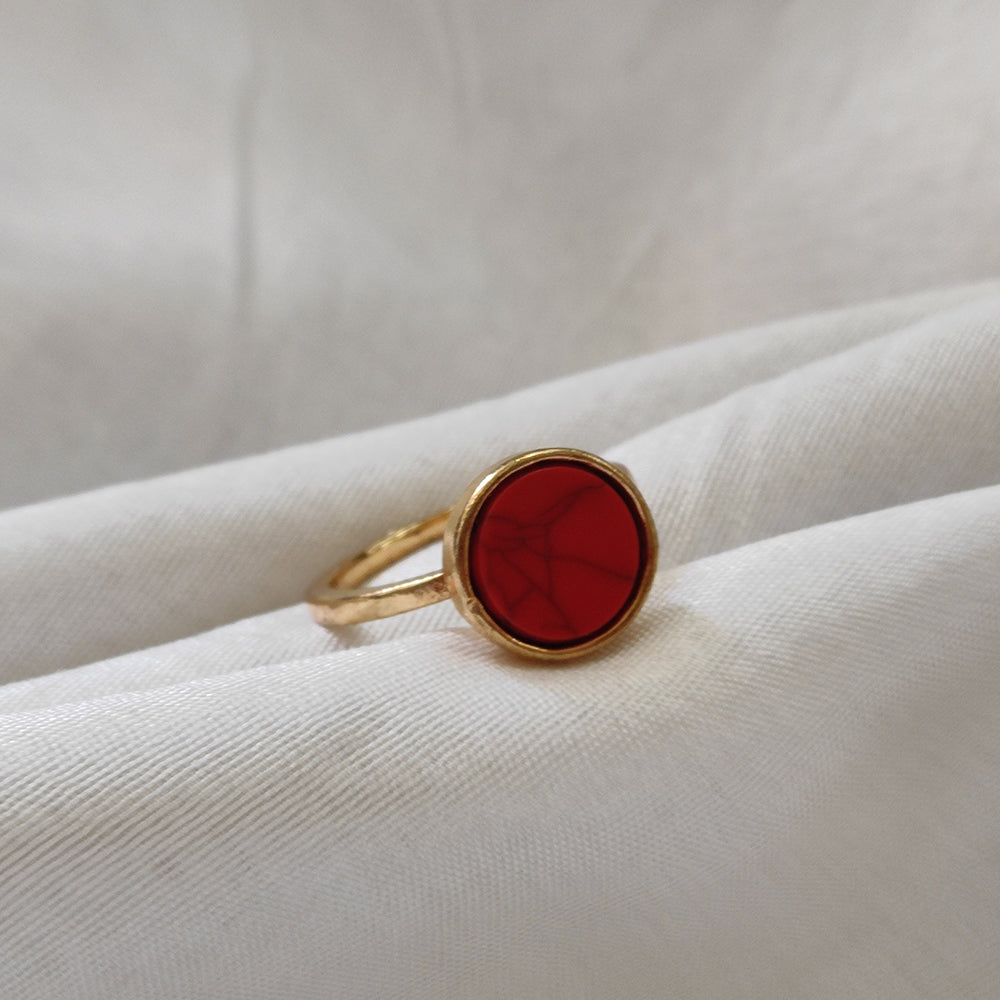 Bhavi Jewels Gold Plated Red Turquoise Finger Ring