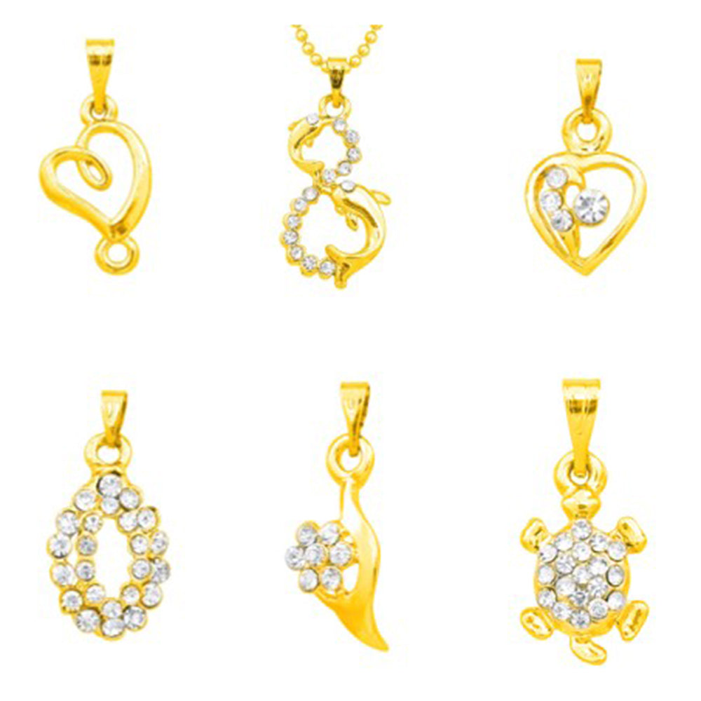 14ashions Pack Of 6 Gold Plated Pendents Combo