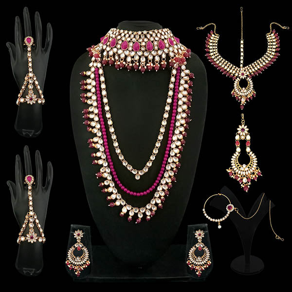 14Fashions Pink Beads Kundan Bridal Set