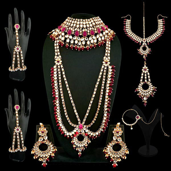 14Fashions Pink Beads Kundan Bridal Set