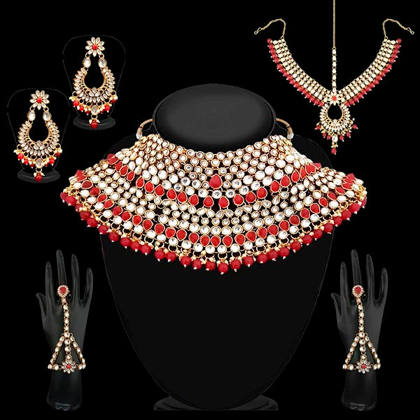 14Fashions Red Beads Kundan Bridal Set