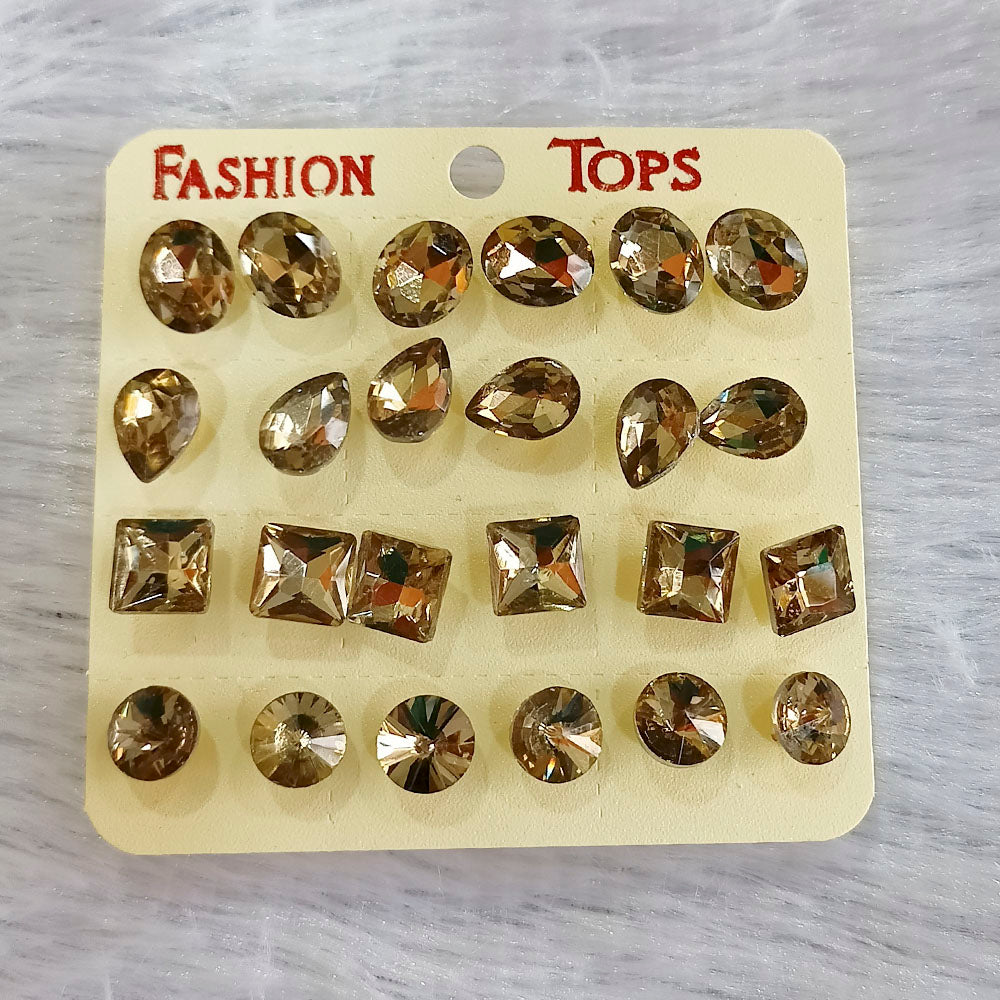 Kriaa Set of 12 Pairs Crystal Stone Stud Earrings Combo - 1004750A