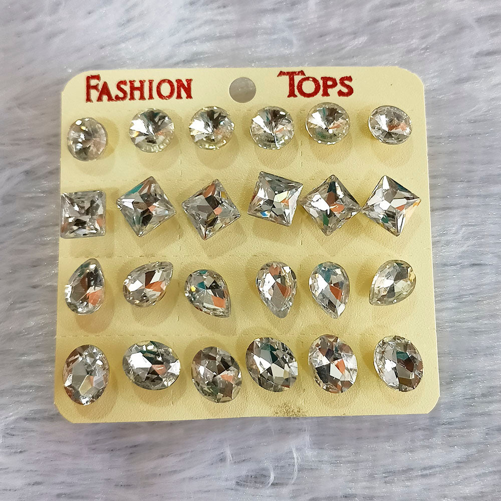 Kriaa Set of 12 Pairs Crystal Stone Stud Earrings Combo - 1004750B