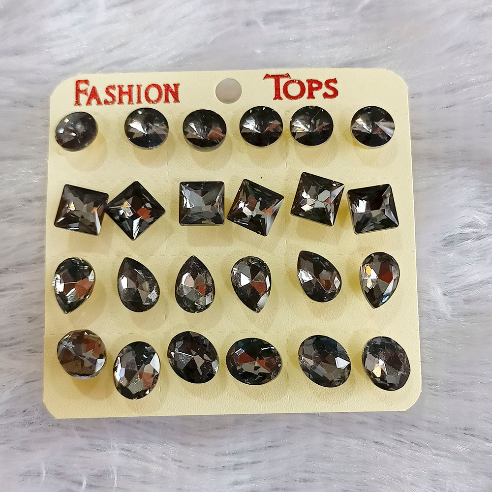 Kriaa Set of 12 Pairs Crystal Stone Stud Earrings Combo - 1004750C