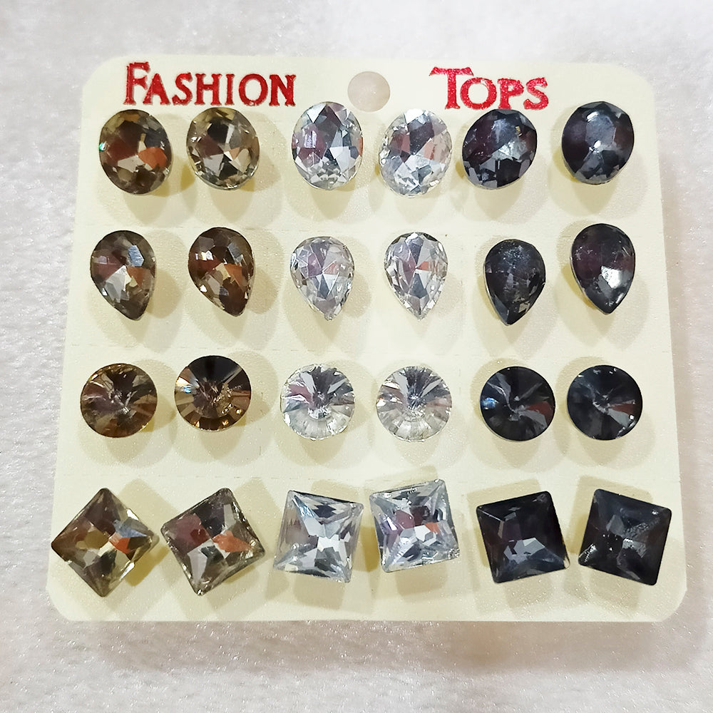 JewelMaze Set of 12 Pairs Crystal Stone Stud Earrings Combo - RBE56ES122782 59