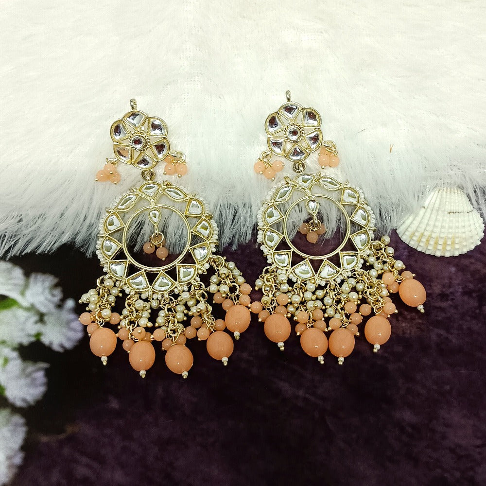 Bhavi Jewels Gold Plated Kundan Stone & Beads Dangler Earrings