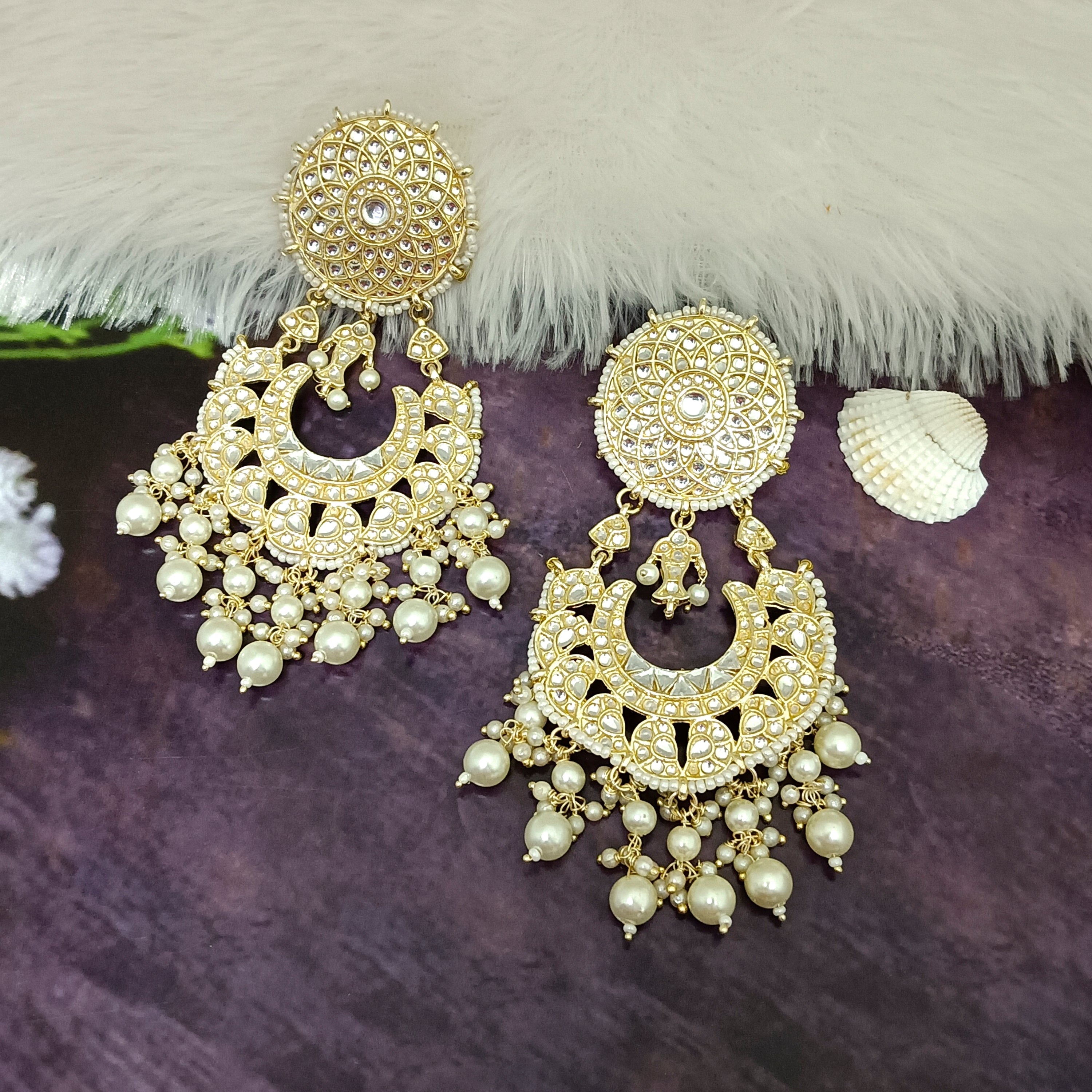 Bhavi Jewels Gold Plated Kundan Dangler Earrings  - 10101082WH
