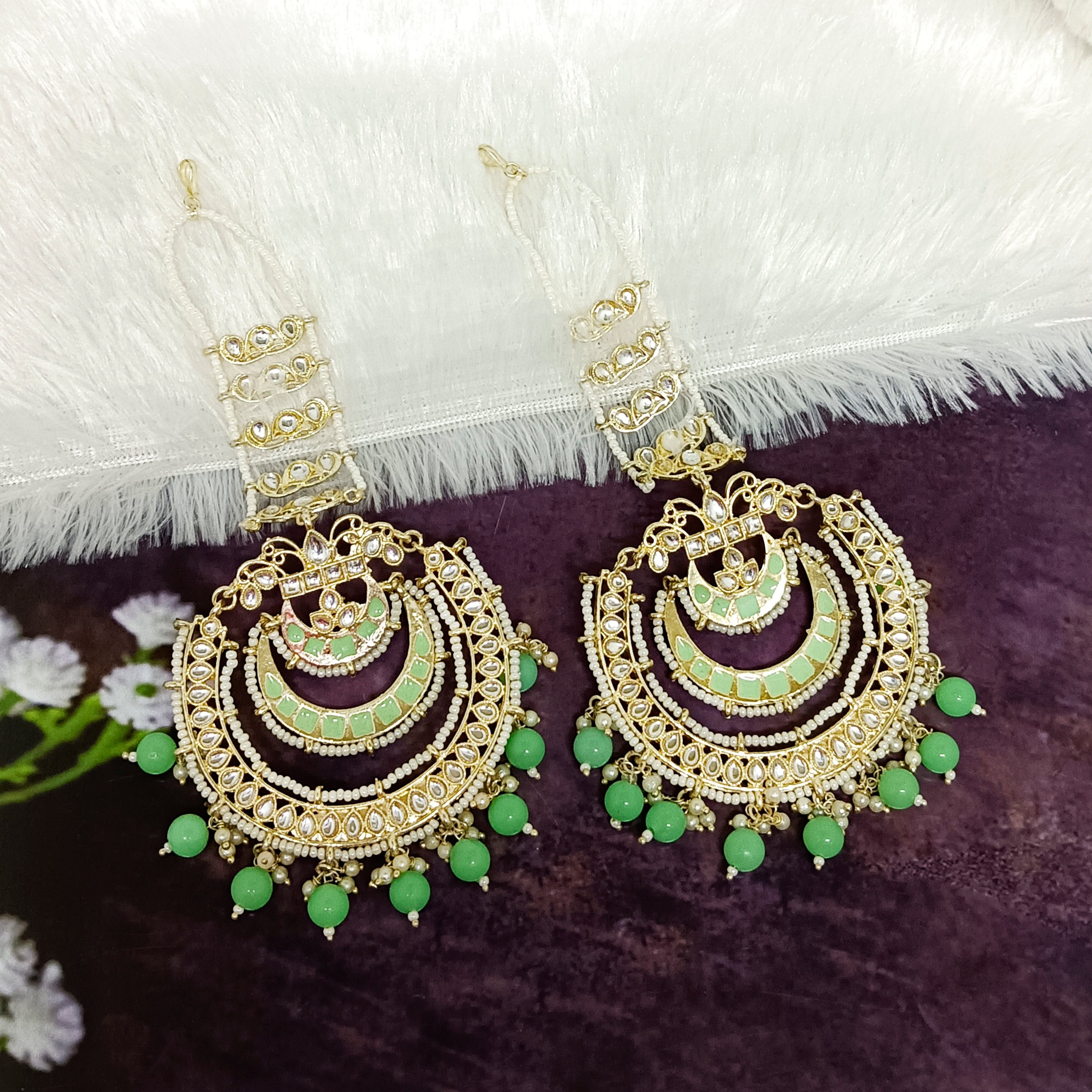 Bhavi Jewels Gold Plated Kundan Dangler Earrings  - 10101087MG