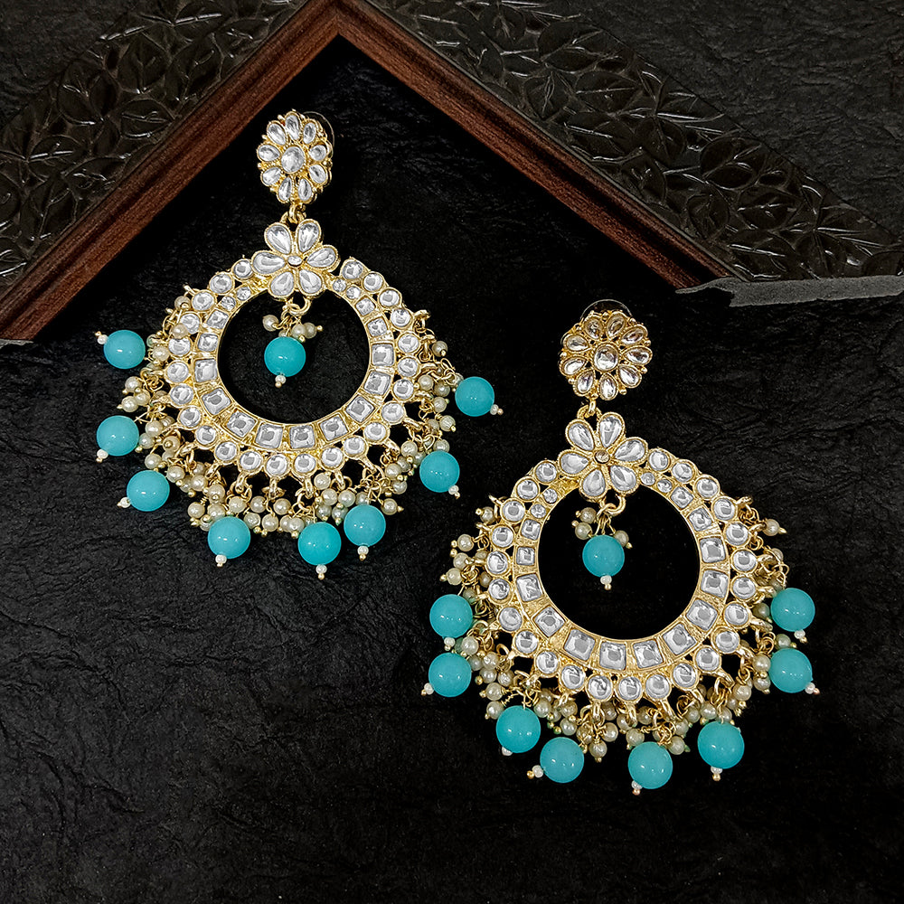 Bhavi Jewels Gold Plated Kundan Stone Stud Earrings  - 10101107BLU