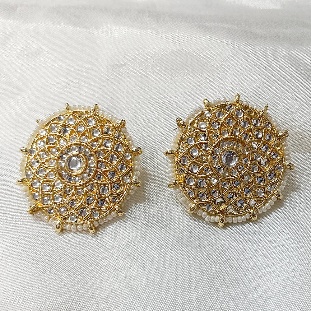 JewelMaze Kundan Stone Gold Plated Stud Earrings -10101112WH