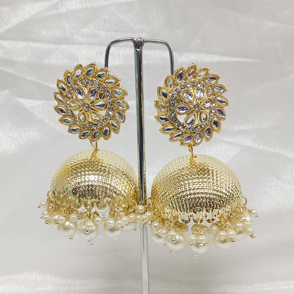 Bhavi Jewels Gold Plated Kundan Stone Jhumkis Earrings