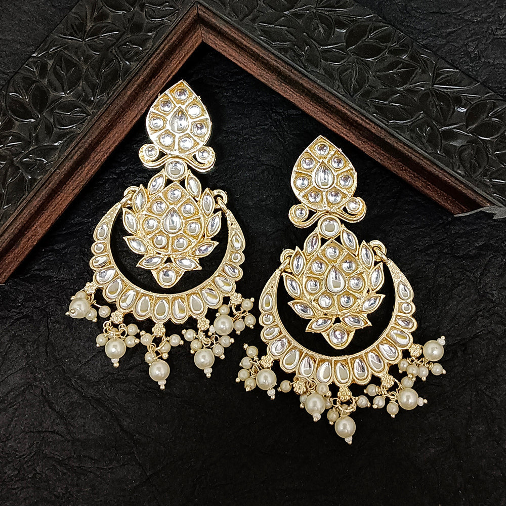 JewelMaze Gold Plated Kundan Stone Dangler Earrings - 10161090WH