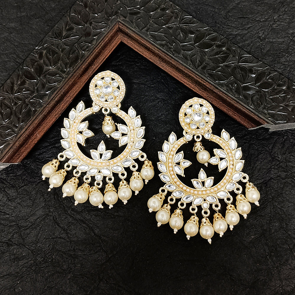 JewelMaze Gold Plated Kundan Stone Dangler Earrings - 10161091WH
