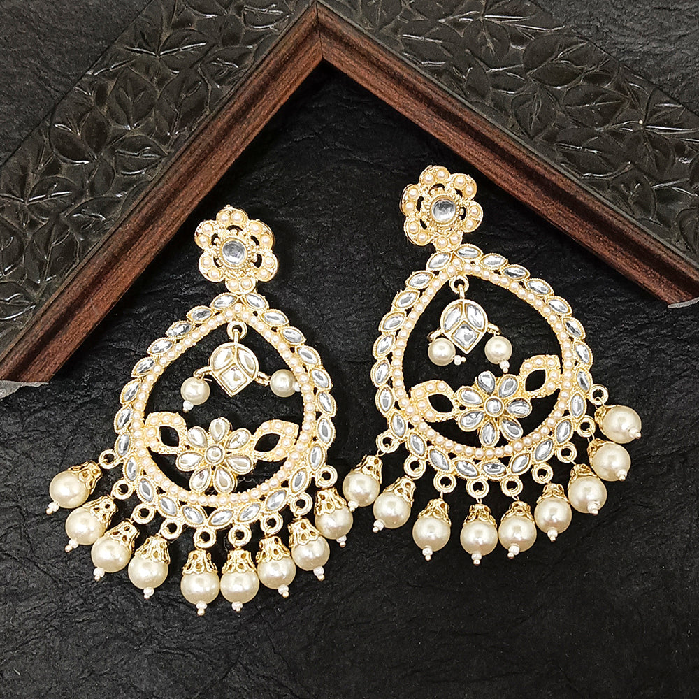 JewelMaze Gold Plated Kundan Stone Dangler Earrings