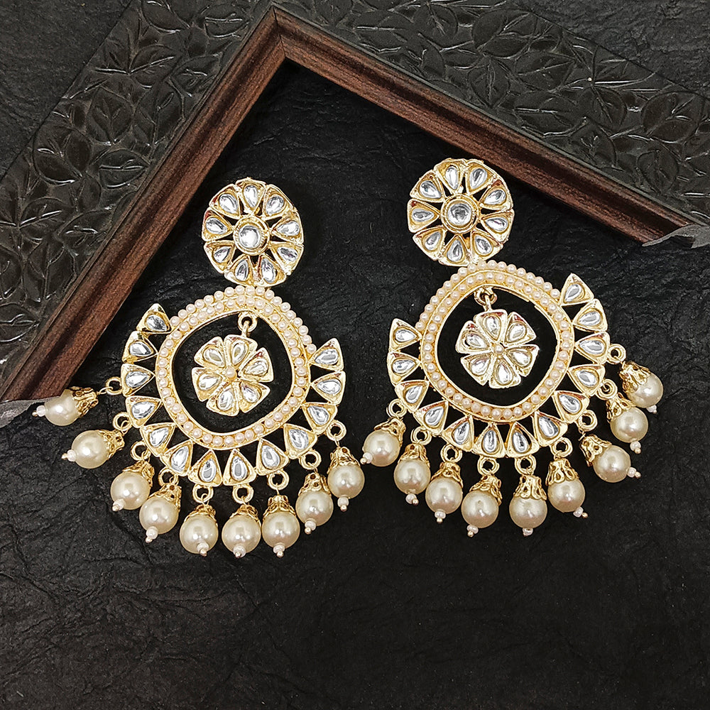 JewelMaze Gold Plated Kundan Stone Dangler Earrings