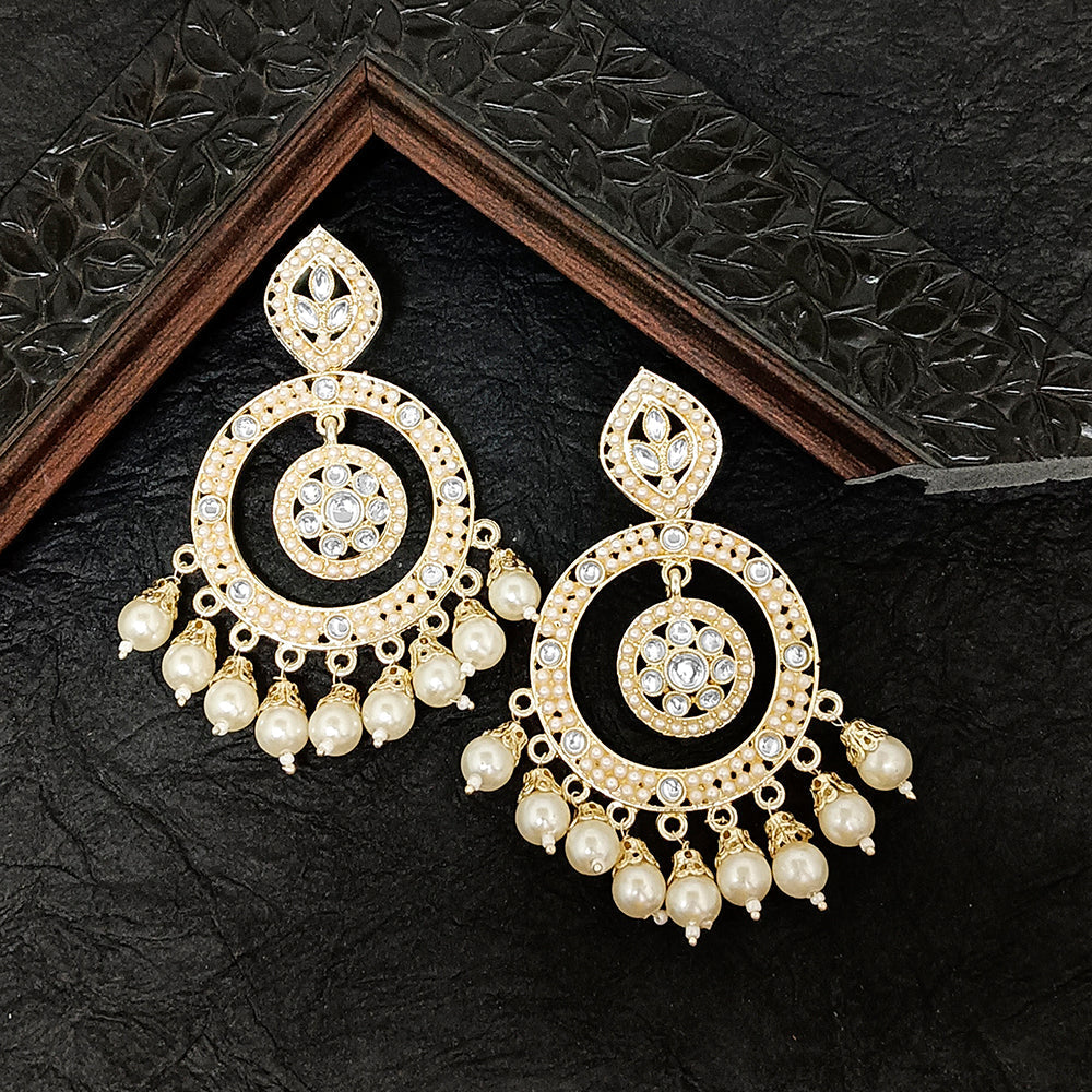 JewelMaze Gold Plated Kundan Stone Dangler Earrings - 10161095WH