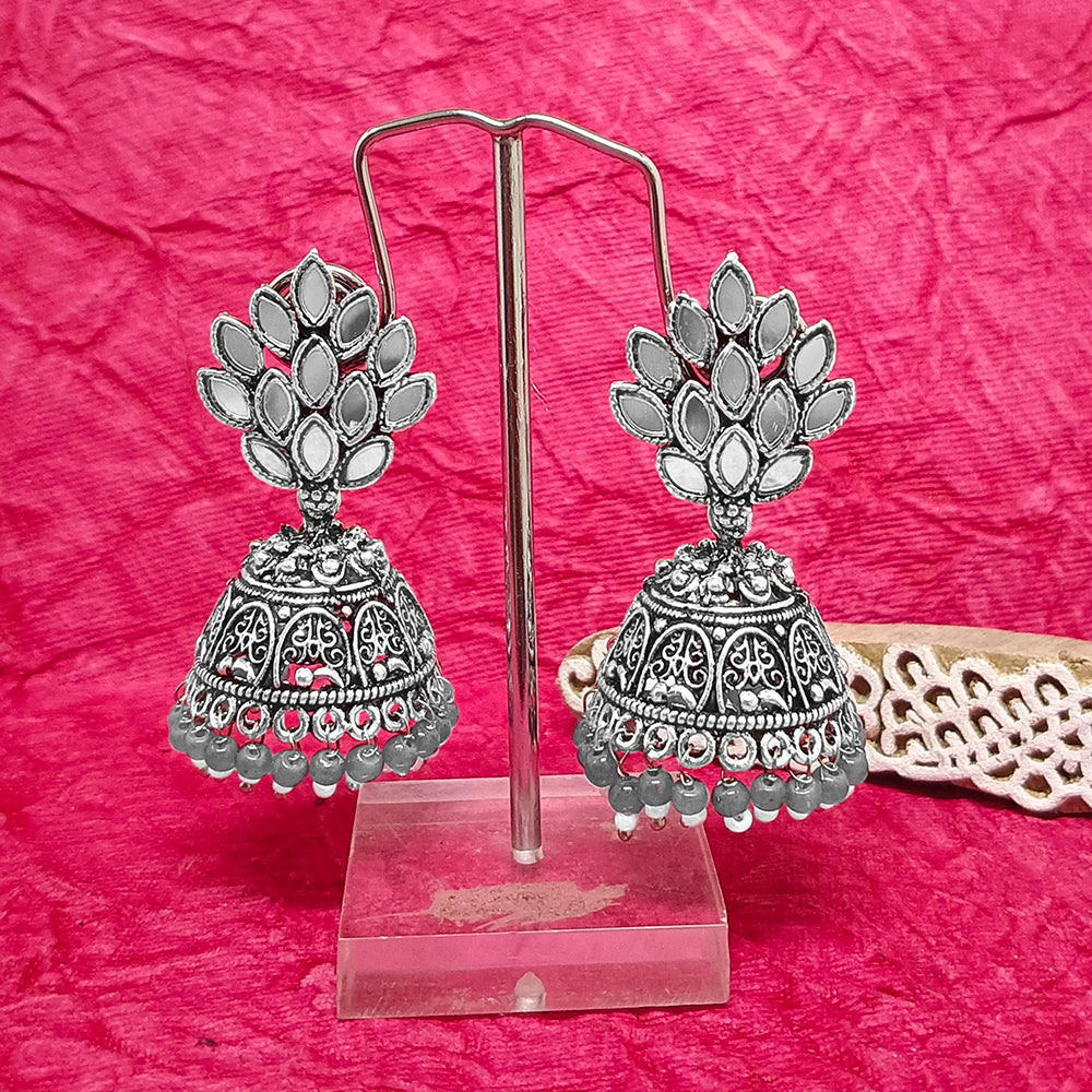Bhavi Jewels Oxidised Plated Mirror Work Jhumki Earrings