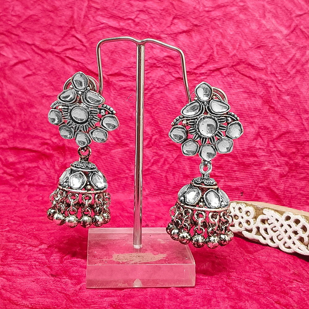 Bhavi Jewels Oxidised Plated Crystal Stone Jhumki Earrings