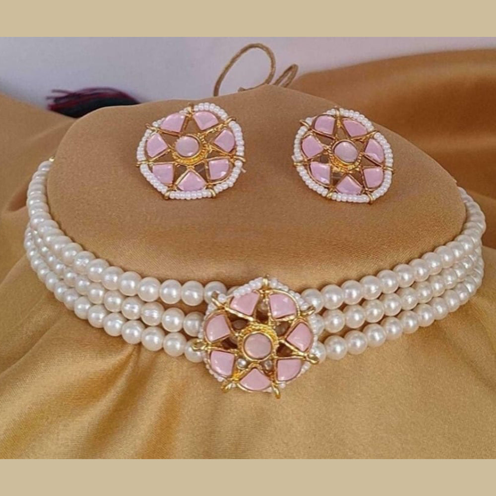 JewelMaze Gold Plated Pearl Choker Necklace Set