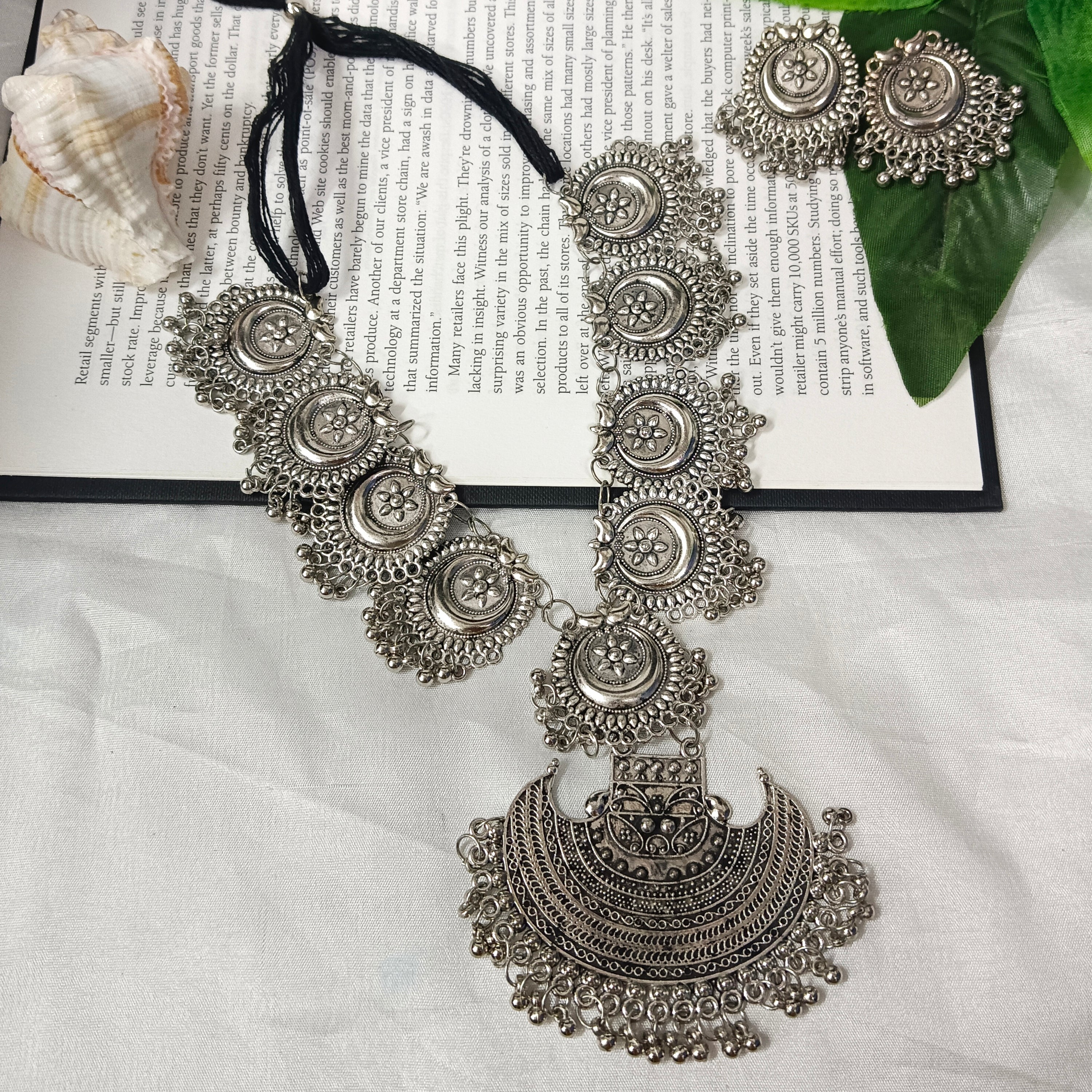 Blythediva Oxidised Plated Long Necklace Set - 10681168OX