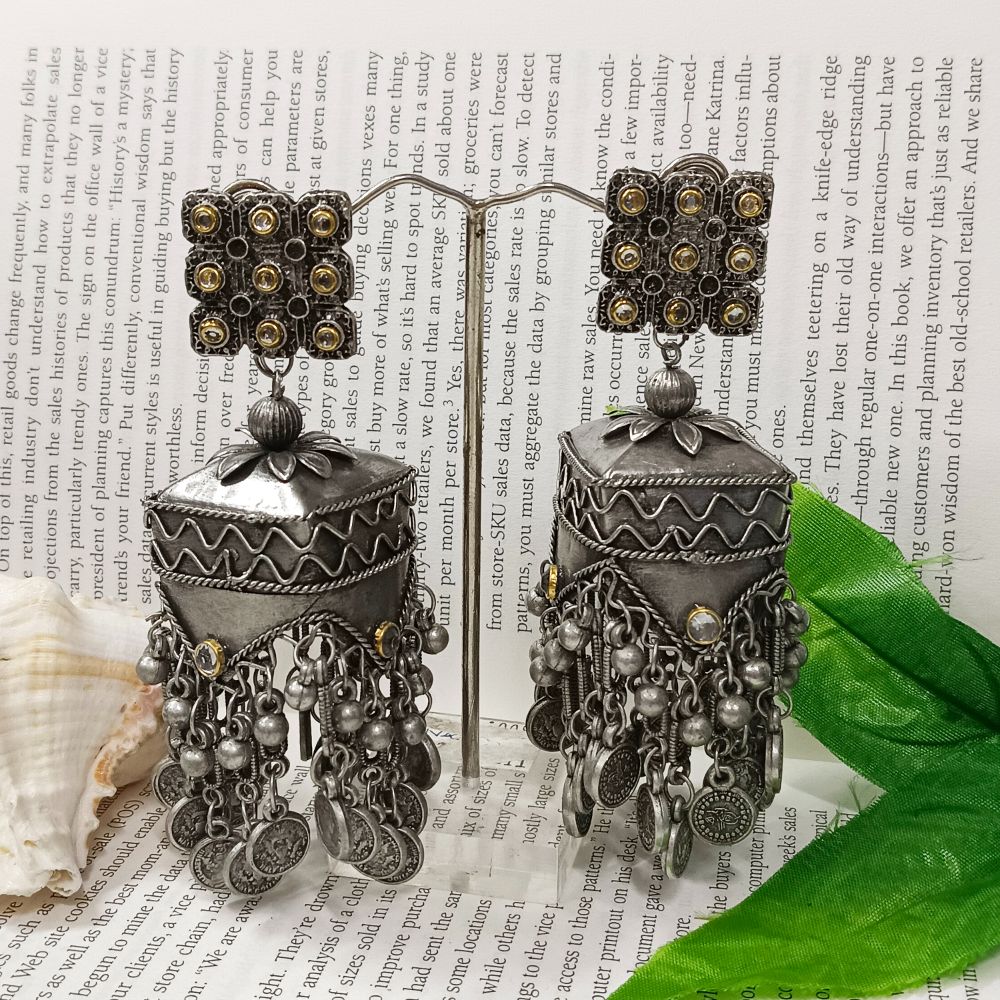 German Silver Ghungroo Afghani Earrings  ShopBollyWearCom
