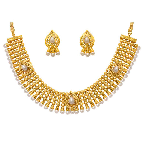 Utkrishtt White Pearl Gold plated Ethnic Necklace Set