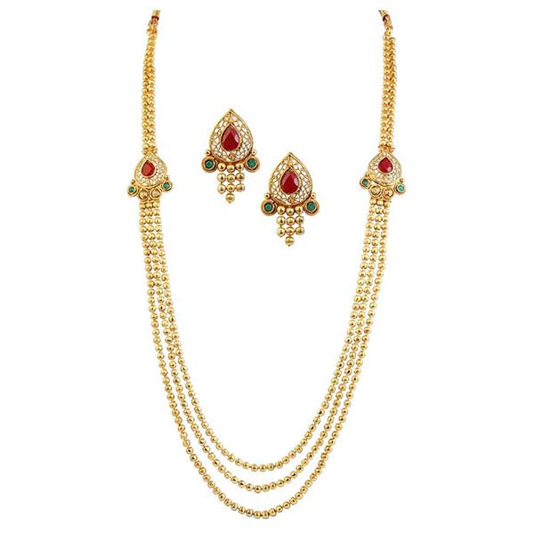 Kriaa Maroon Austrian Stone Gold Plated Necklace Set
