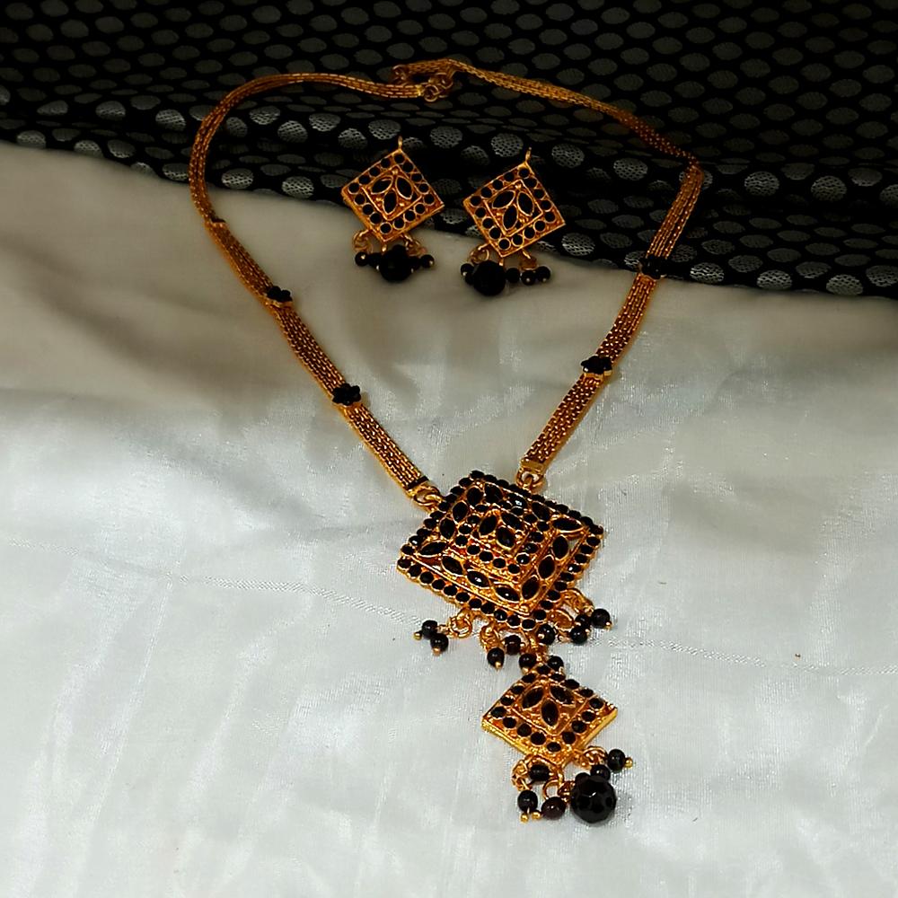 Kriaa Gold Plated Black Austrian Stone Necklace Set  - 1104546B