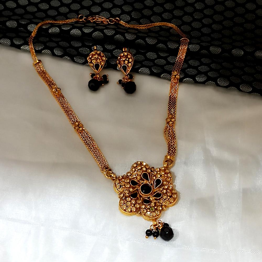 Kriaa Gold Plated Brown Austrian Stone Necklace Set  - 1104548B