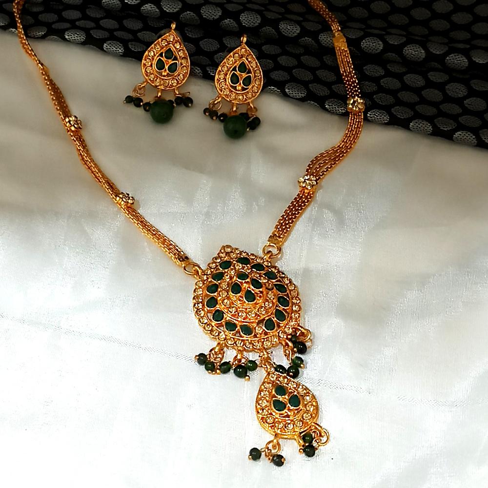 Kriaa Gold Plated Green Austrian Stone Necklace Set  - 1104549A