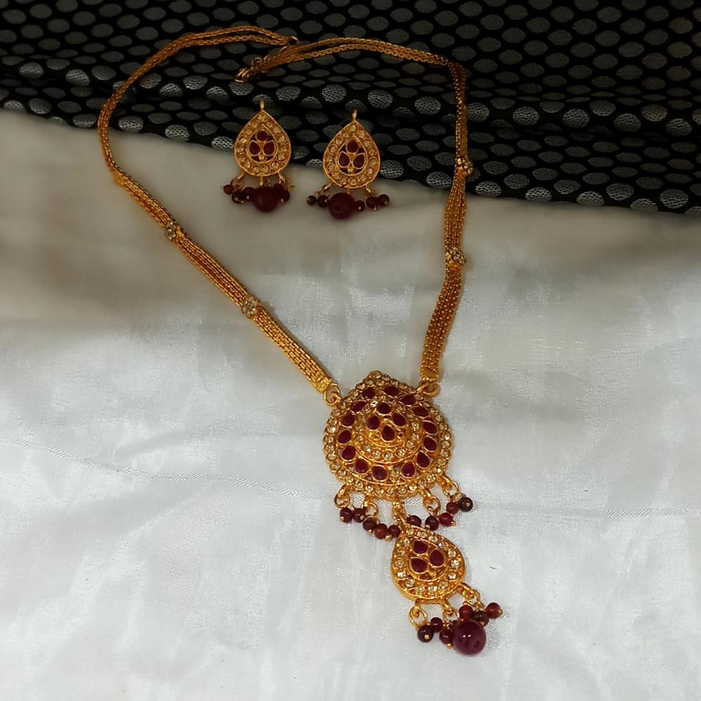 Kriaa Gold Plated Maroon Austrian Stone Necklace Set  - 1104549C