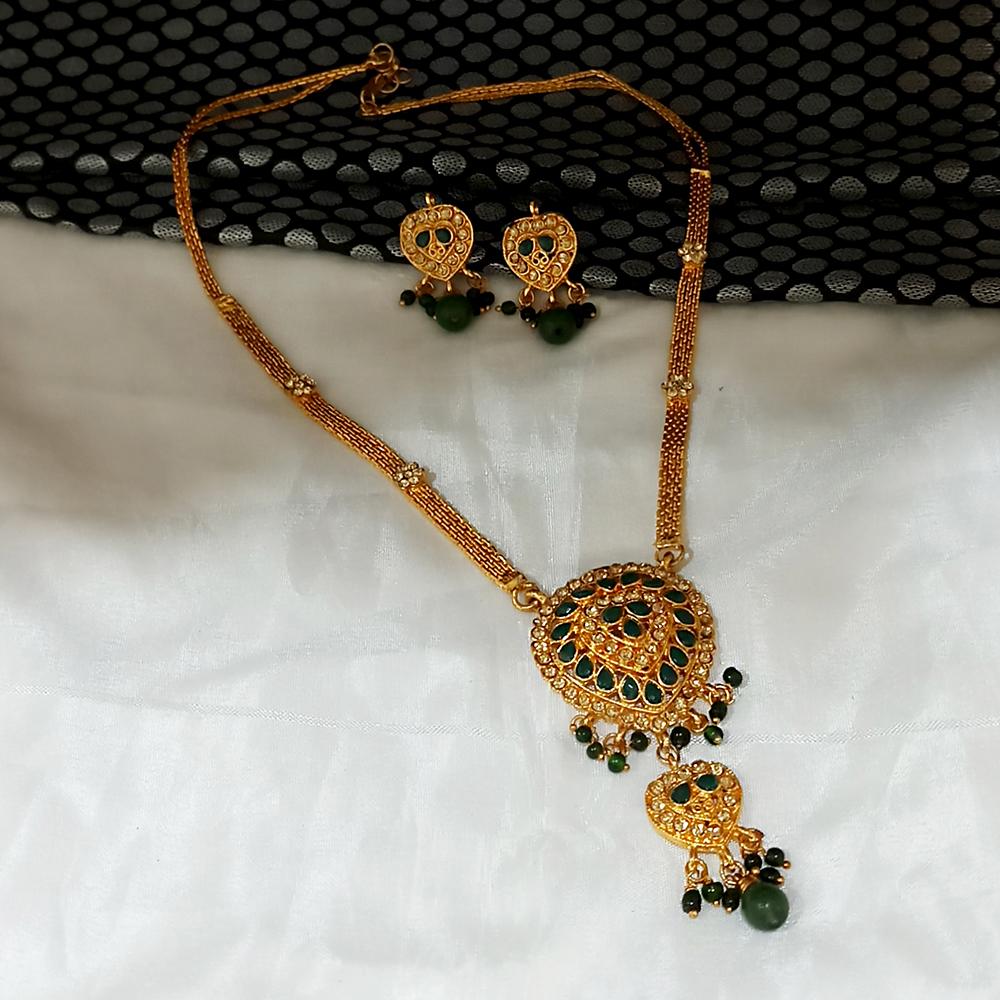 Kriaa Gold Plated Green Austrian Stone Necklace Set  - 1104552B