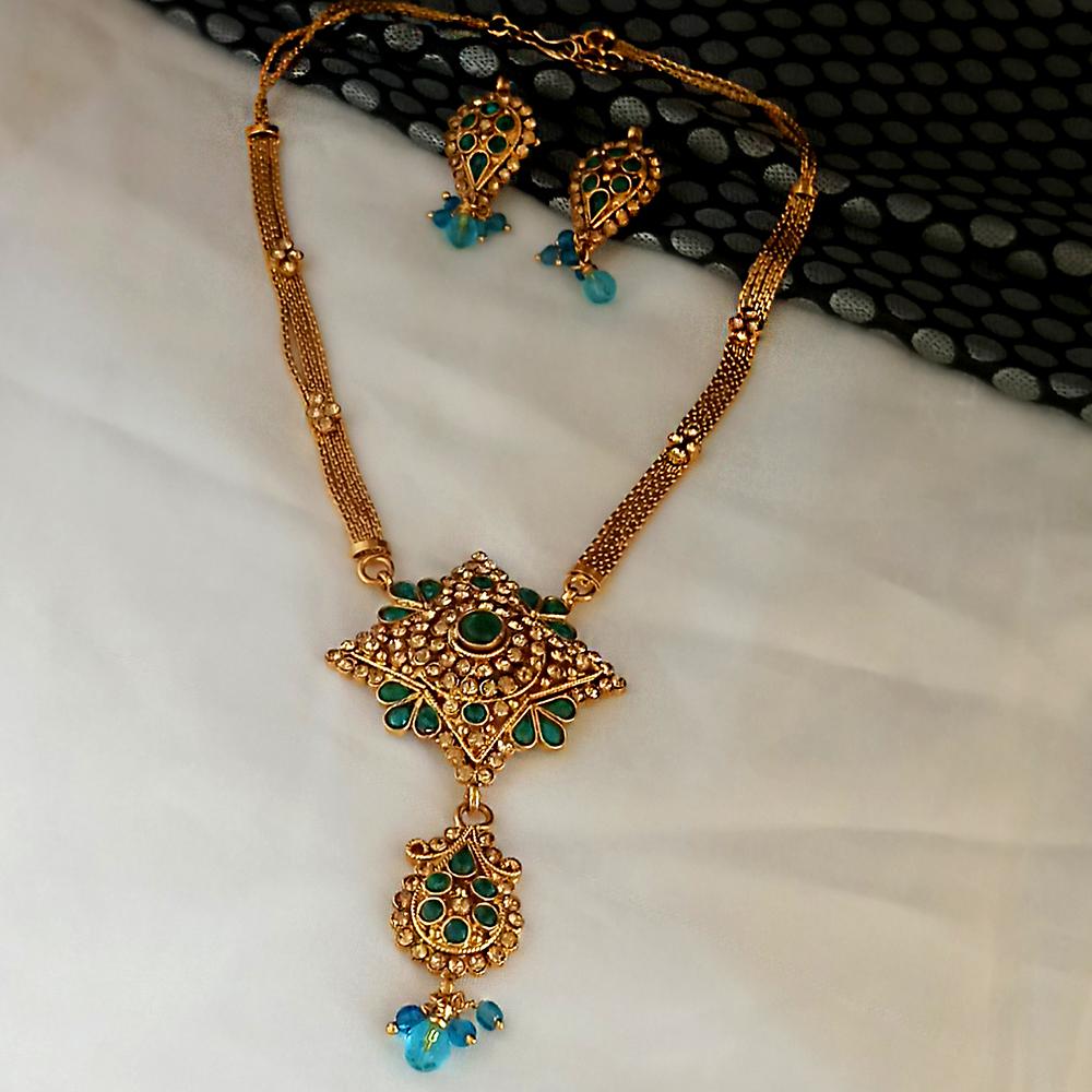 Kriaa Gold Plated Blue Austrian Stone Necklace Set  - 1104554B