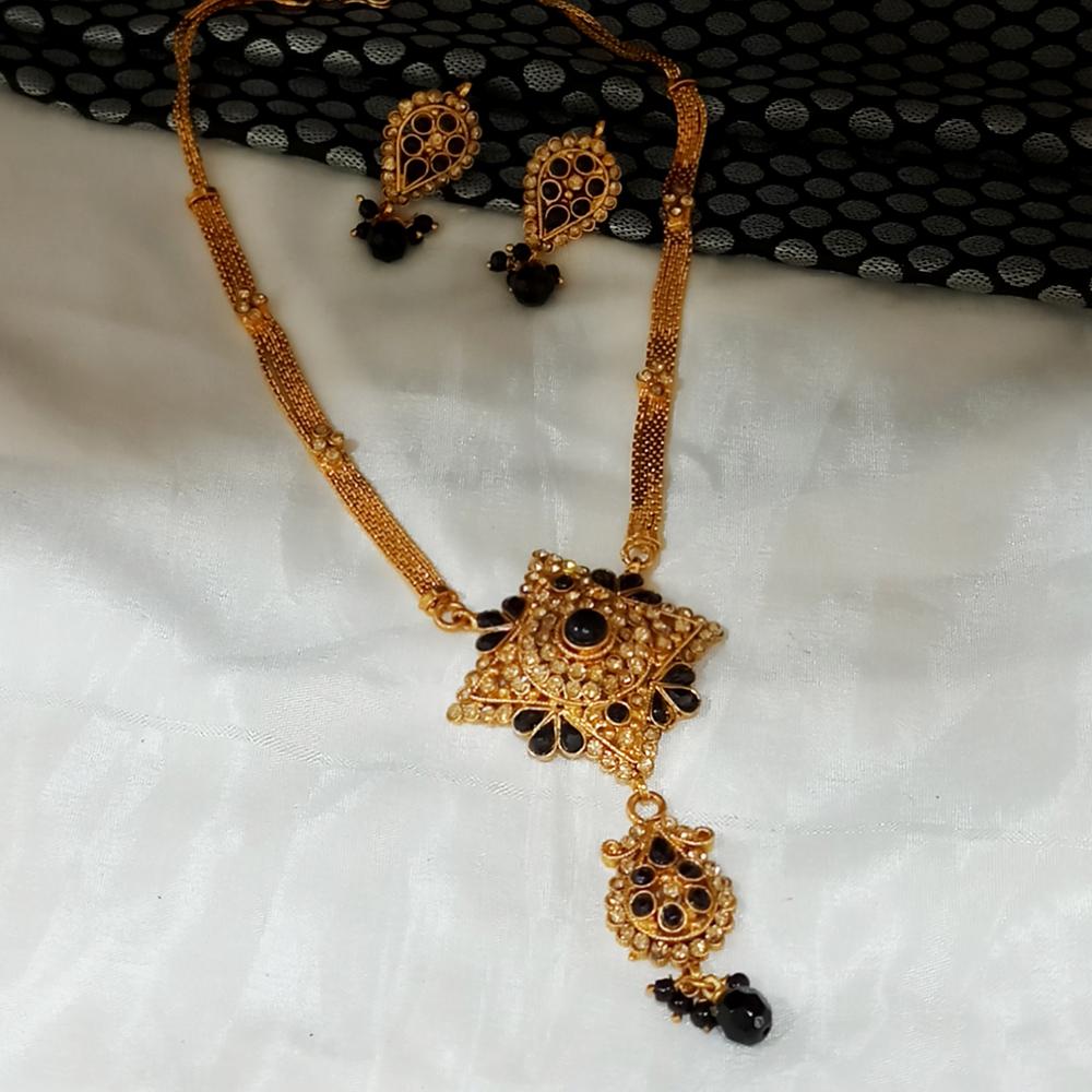 Kriaa Gold Plated Black Austrian Stone Necklace Set  - 1104554C