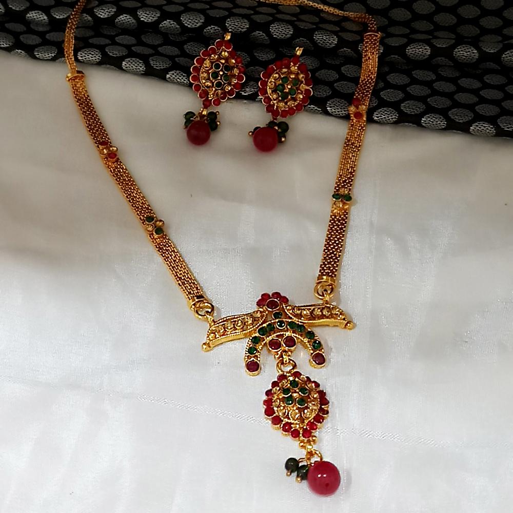 Kriaa Gold Plated Maroon Austrian Stone Necklace Set  - 1104555A