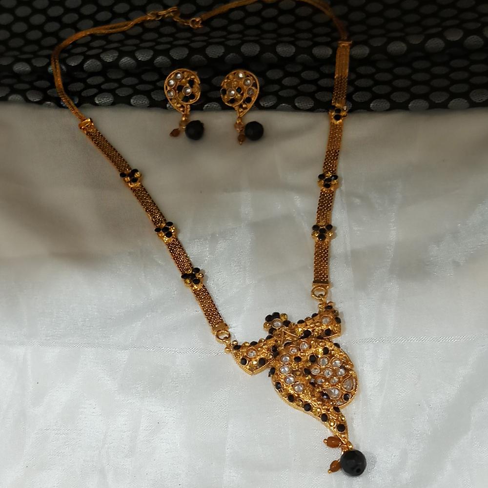 Kriaa Gold Plated Black Austrian Stone Necklace Set  - 1104556C