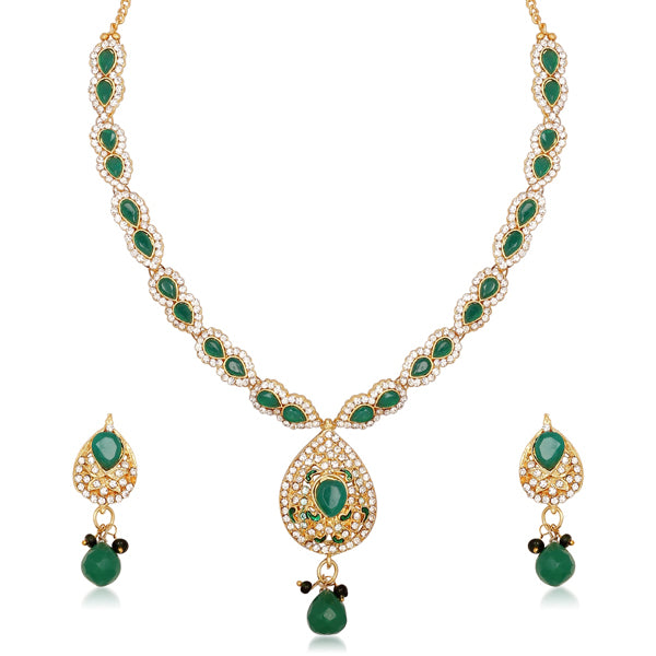Kriaa Austrian Stone Drop Gold Plated Necklace Set