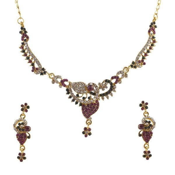Kriaa Pink Austrian Stone Gold Plated Necklace Set - ES