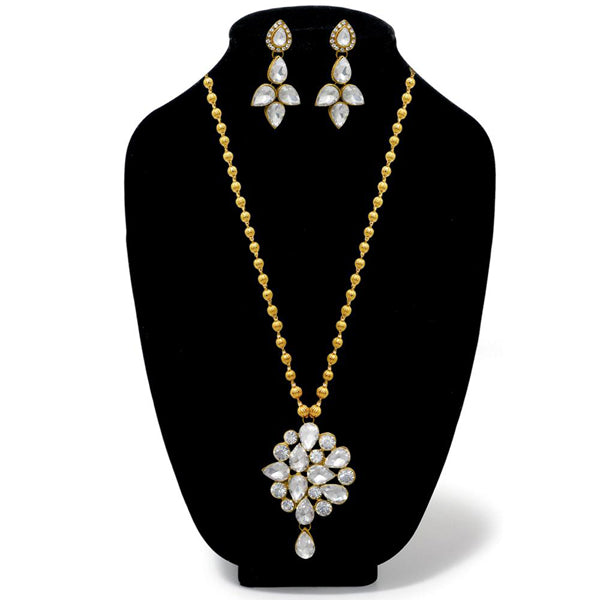 Kriaa White Glass Stone Gold Plated Necklace Set
