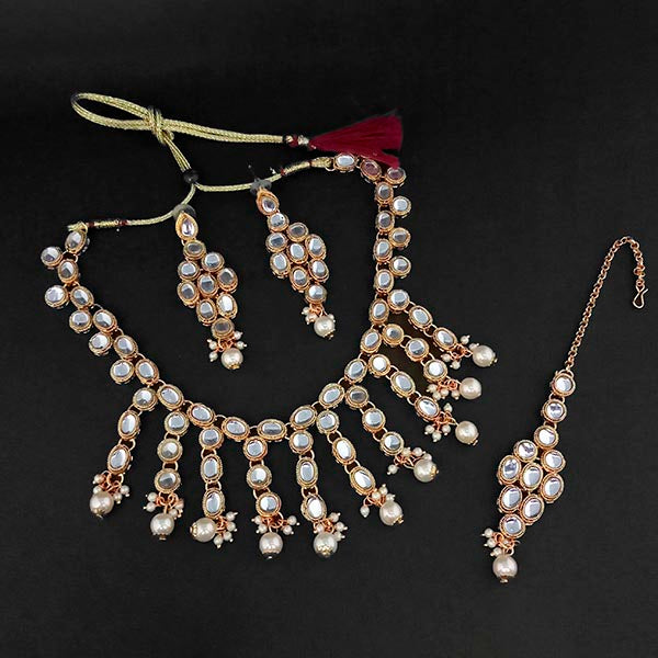 Kriaa Gold Plated White Kundan And Pearl Necklace Set With Maang Tikka