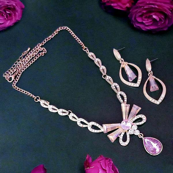Kriaa Rose Gold Plated Austrian And Crystal Stone Necklace Set - 1109005E